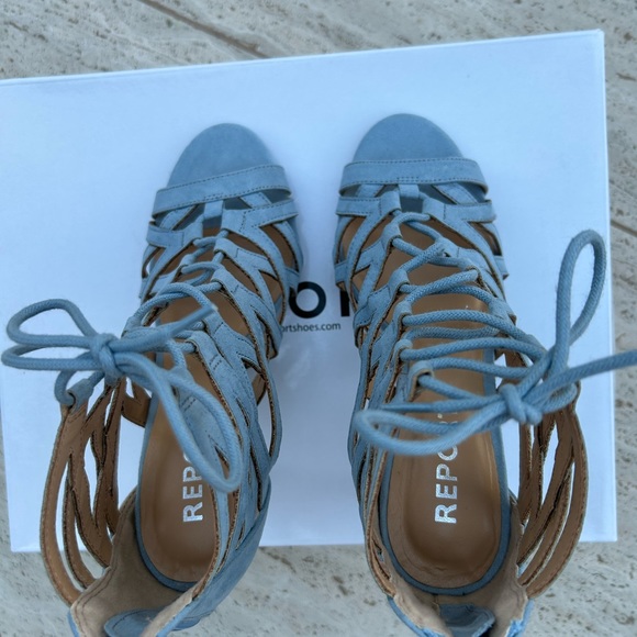 Light Blue Cut-Out Lace-Up Heels - Picture 8 of 10